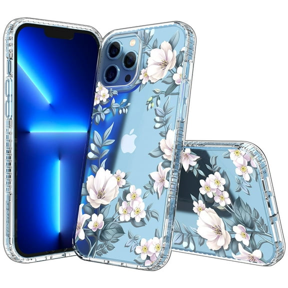 NIFFPD Phone Case for iPhone 13 Pro Max 6.7" Clear Flower Soft & Flexible Shockproof Floral Cover iPhone 13 Pro Max Case for Women Cute Magnolia White