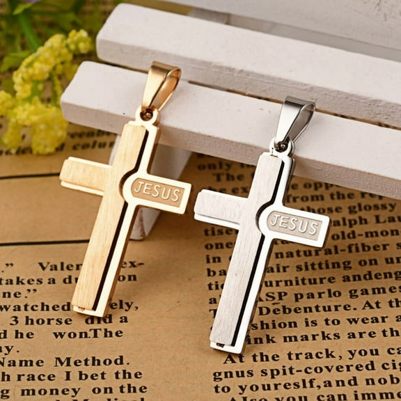 6pcs Latin Cross 304 Stainless Steel Pendants with Word Mixed color 30x18x2.5mm Hole: 3.5x6mm