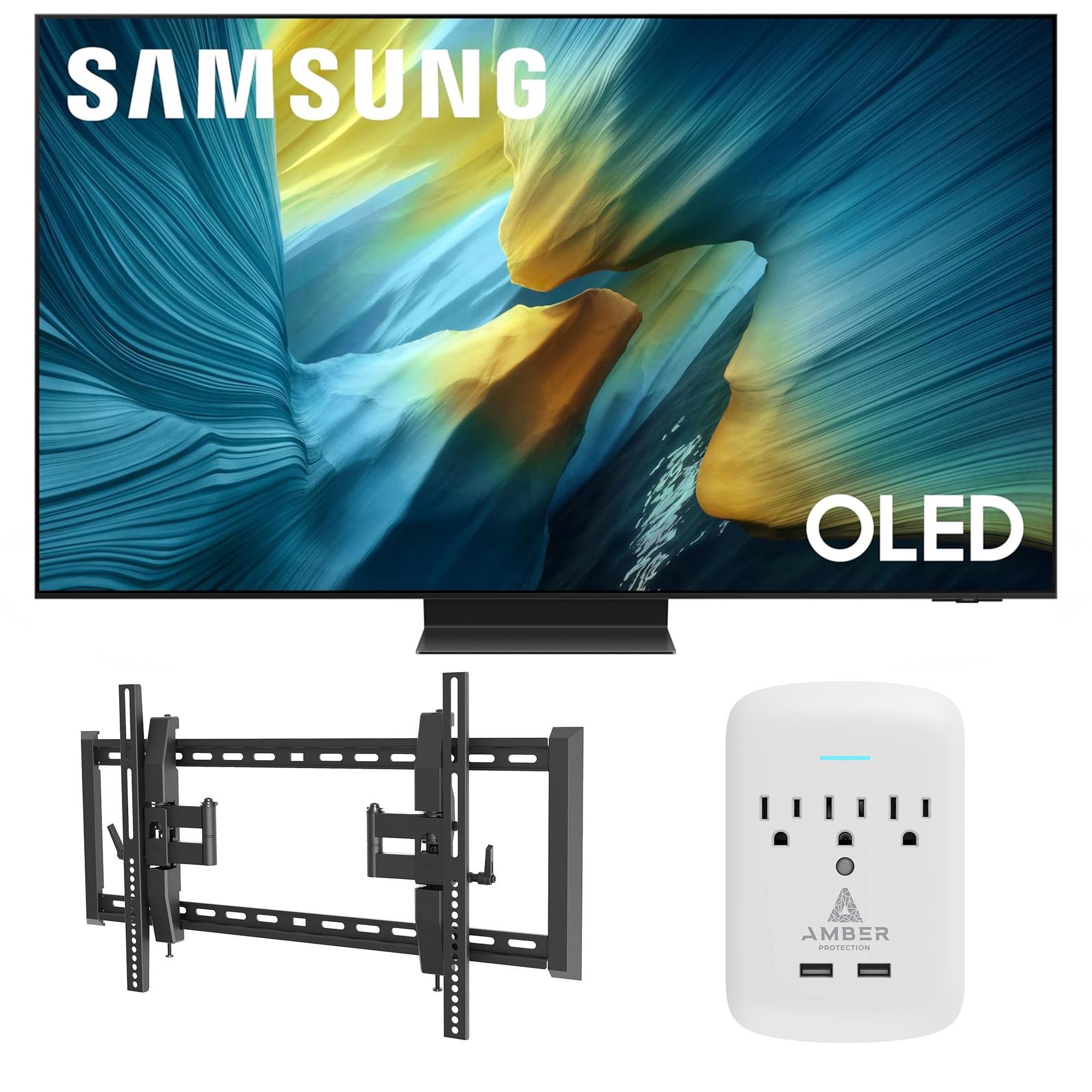 Samsung QN65S95FAFXZA 65 Inch OLED HDR Pro 4K Smart TV with a Walts TILT-EXTENSION-37-90 Tilt Mount for 37"-90" TVs and Amber Protection 3-OUTLET-SURGE Surge Protector (2025)