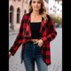 thumbnail image 5 of Chaqueta de Solapa A Cuadros con Abertura Frontal para Mujer, Camisas de Larga para Mujer, Chaquetas Ligeras Informales para Otoño. Rojo L, 5 of 9