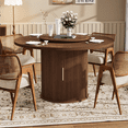 thumbnail image 3 of 55-inch round dining table for six, featuring a double-tiered storage rack and a rotating tabletop tray. Wooden wavy-striped sliding doors, 3 of 9