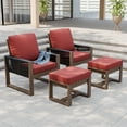 thumbnail image 2 of INTER HUT 4 Piece Cedar Patio Conversation sets, Modern Solid Wood Armchairs with Cushion and Ottomans, Outdoor Sofa for Garden, Backyard, Red, 2 of 8