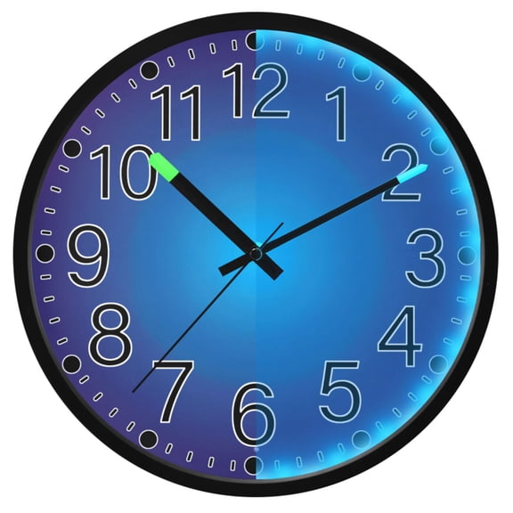 Ryvnso Blue Circle Gradient 12 Inch Night Light Wall Clock Silent Battery Operated Luminous Clocks