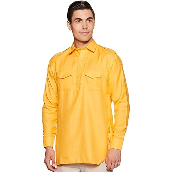 Royal Kurta Men's Cotton Short Kurta (38, Yellow)