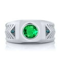 thumbnail image 2 of Gem Stone King 1.68 Ct Round Green Simulated Emerald Blue Diamond 925 Silver Men's Ring, 2 of 2