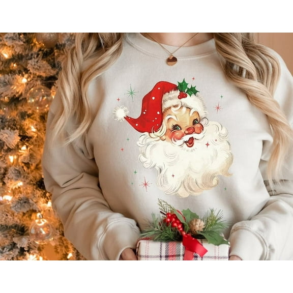 Retro Santa Sweatshirt Vintage Santa Sweatshirt Christmas PJs Matching Family Pajamas Holiday Clothing Women Christmas Sweatshirt for Woman
