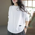 thumbnail image 4 of Olyvenn Women's T-Shirts Long Sleeve Casual Solid Crew Neck Fall Fashion Bottoming Home Solid Cotton Office Lady Tops White XXL, 4 of 7