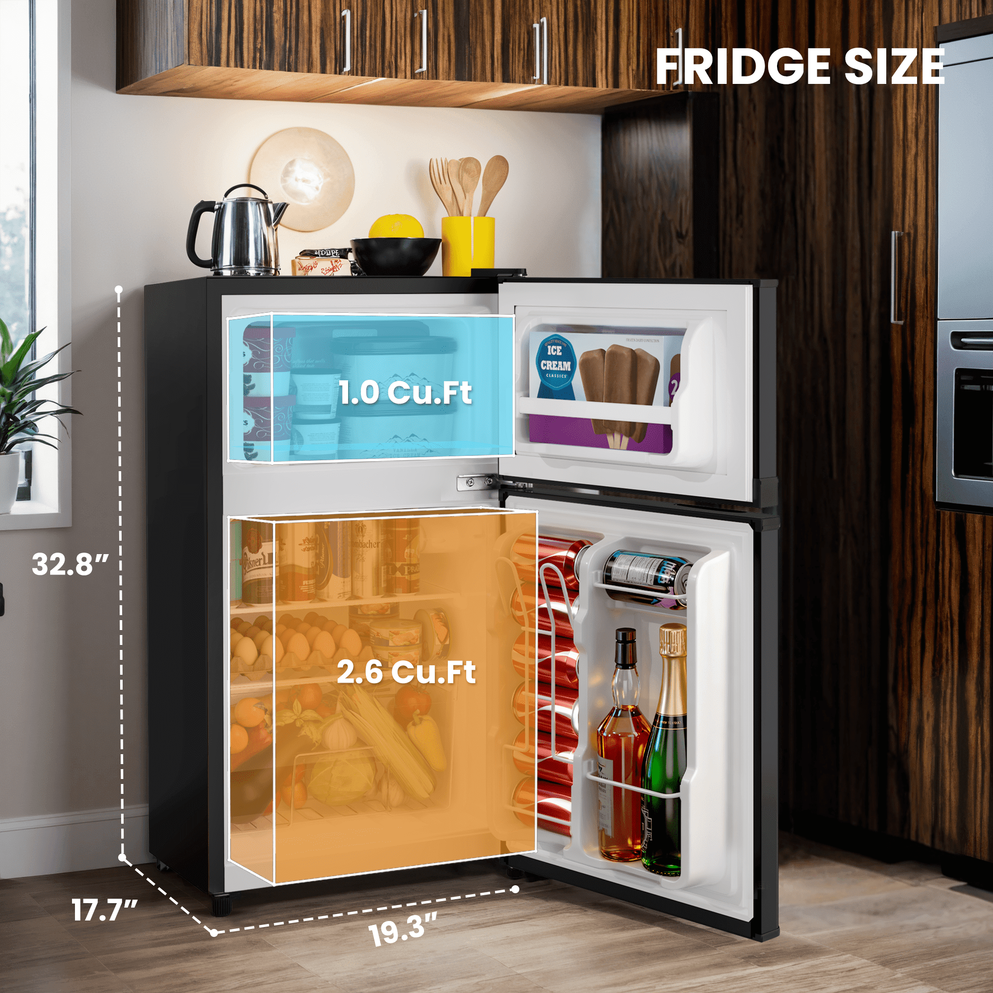 UrbanSync 3.5 Cu.Ft Mini Fridge with Freezer – Quiet, Energy-Efficient, and Space-Smart, Black