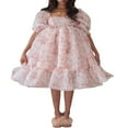 thumbnail image 1 of Femmes d'Été Bouffi Manches Robe de Bal Vintage Imprimé Carré Dentelle Tulle Taille Haute Robe Fluide, 1 of 6