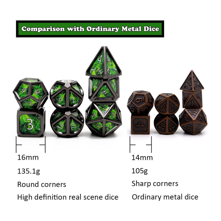 GIUADKXD DND Dice Set – 7-Piece Metal Polyhedron Dice With Sharp Corners For RPG, D&D, Warhammer & More