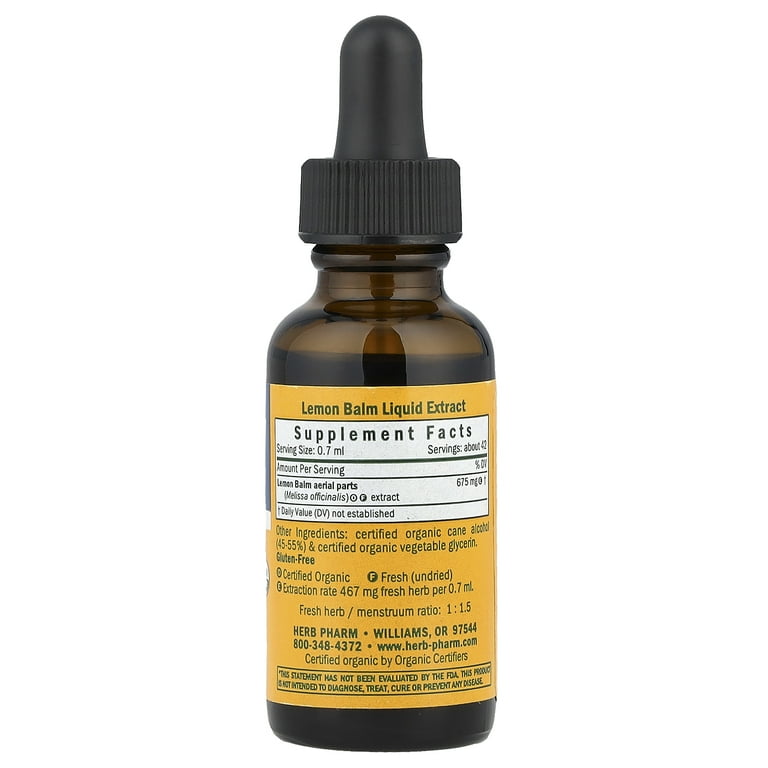 Herb Pharm Lemon Balm Liquid Extract, 1 fl oz, Organic - Walmart.com