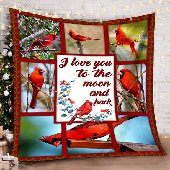 Cozy Red Cardinal Bird Lodge Style Flannel Throw Blanket - Soft, Knitted, All-Season Cover with Vibrant 100% Embellished Animal Pattern
