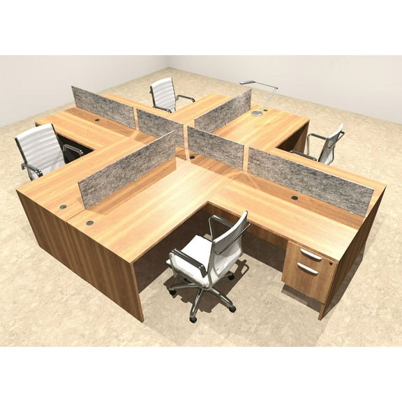 Four Person Modern Accoustic Divider Office Workstation Desk Set, #OT-SUL-FPRG41