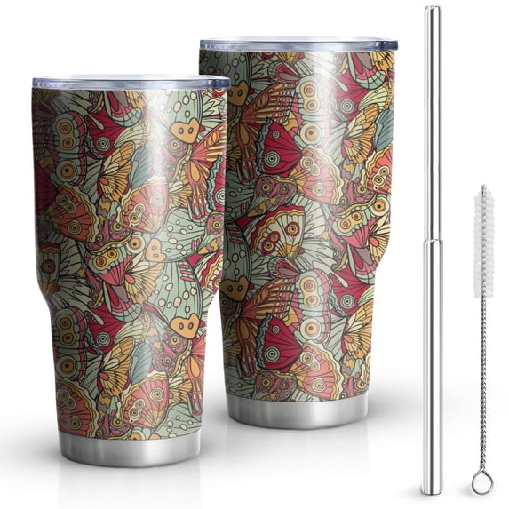Butterfly Tumbler with Lid and Straw- Butterfly Gifts for Women - Purple Butterflies Cup, Skinny Tumbler, Water Bottle, Coffee Mug - Metal Thermal Insulated Tumblers 30 Oz - Butterfly Decor, Stuff