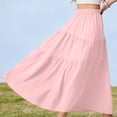 thumbnail image 6 of Roncen Women’s Boho Elastic High Waist Pleated A-Line Flowy Swing Asymmetric Tiered Maxi Long Skirt Dress with Pockets, 6 of 6