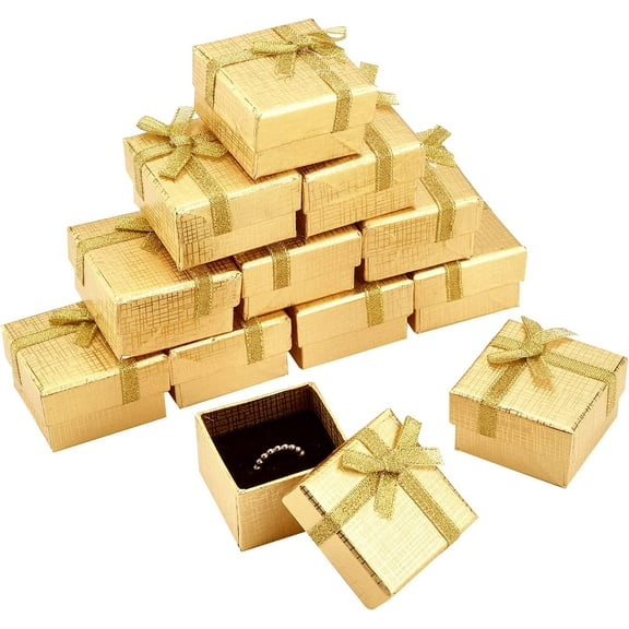 Cardboard box Ring boxes with Bowknot Square golden 5x5x3.1cm 12pcs/set