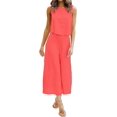 thumbnail image 2 of Roylamp Women's Summer 2 Piece Outfits Round Neck Crop Basic Top Cropped Wide Leg Pants Set Jumpsuits High quality, 2 of 5