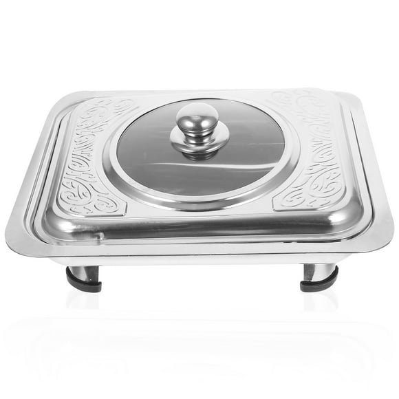 Buffet Server Stainless Steel Buffet Dish Tray Rectangular Canteen Basin with Cover