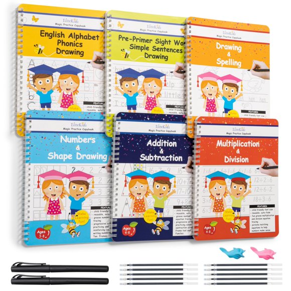 Cuaderno de práctica EliteKids Magic 6 cuadernos de trabajo con bolígrafos para niños de 3 a 5 años