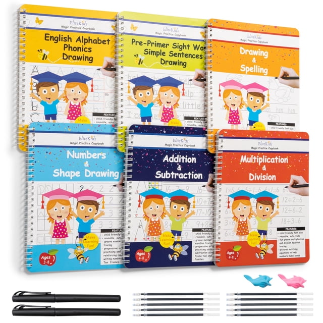 Cuaderno de práctica EliteKids Magic 6 cuadernos de trabajo con bolígrafos para niños de 3 a 5 años