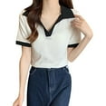 thumbnail image 5 of Women's V Neck Collared Tops Colorblock Casual Trendy Tshirts Blouses Loose Fit Short Sleeve Summer Clothes (XL, White), 5 of 7