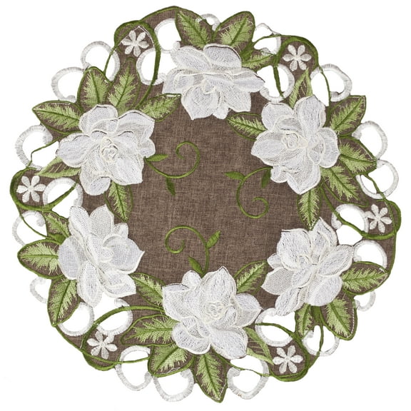 Magnolia on Brown Doily (15" Round)