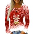 thumbnail image 1 of Camisas Navideñas Para Mujer Tops de Manga Larga Moda Con Cuello en V Empalme Irregular Suelto Odeerbi ODB198761, 1 of 4
