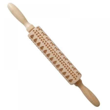 

Savlot Christmas Rolling Pin Engraved Rolling Pin Wooden Embossing Embossed Elk Print