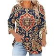 thumbnail image 2 of Blmnix Fashion Tunics Women's Tops Workwear Ethnic Floral Tops for Women Trendy 3/4 Sleeve Brown Crew Neck Tops, 2 of 5