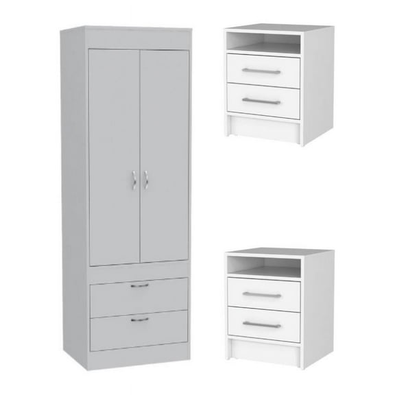 Home Square 3-Piece Set with 2 Nightstands and 2 Door Armoire in White