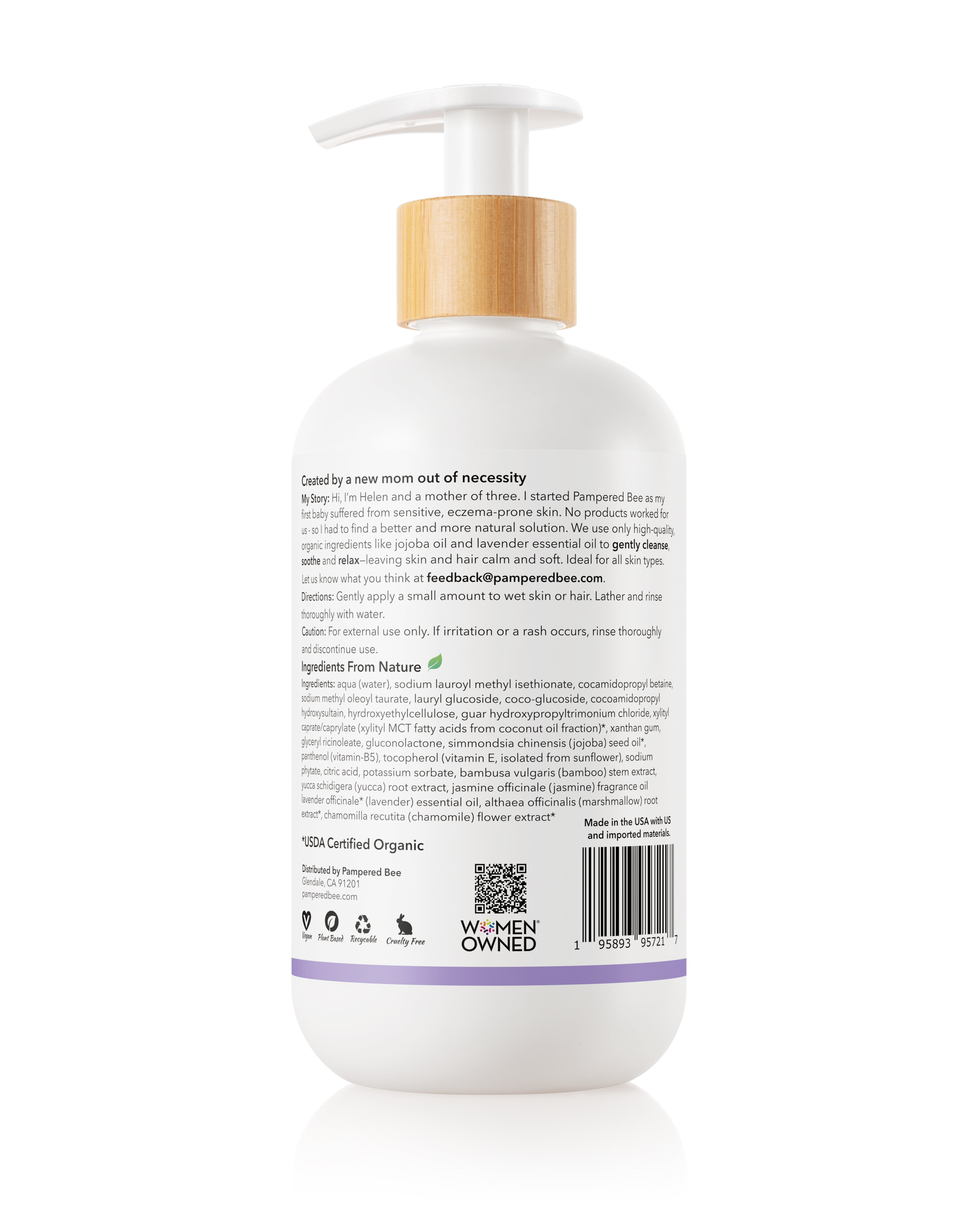 (6 pack) Pampered Bee 2-in-1 Natural Shampoo and Body Wash - Lavender & Jasmine, 12 fl oz