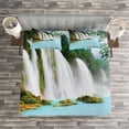 thumbnail image 3 of Ambesonne Waterfall Quilted Bedspread Set 3 Pcs, Lake and Swans Nature, Queen Size, Blue Green White, 3 of 3