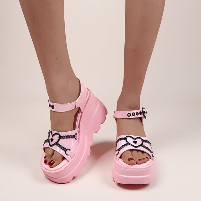 Sandalias de talla grande 43 para mujer, sandalias negras con plataforma y correa de hebilla, sandalias Punk de tacón alto, zapatos informales a la moda para mujer, zapatos con punta abierta 36 Gao Jinjia LED
