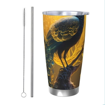 

Bingfone Elegant Gold Leaf Peacock for 20 Oz Stainless Steel Travel Mug Double Wall Water Coffee Cup for Home Office Outdoor Works Great for Ice Drinks and Hot Beverage-Straw Two-piece Set