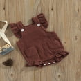 thumbnail image 3 of Baby Girl Summer Jumpsuit Solid Color Double Pockets Ruffled Edge Sleeveless Romper Birthday Gifts, 3 of 7