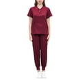 thumbnail image 2 of Conjunto de uniforme exfoliante para mujer, traje lavable a máquina con cuello en V, cintura elástica, ropa de trabajo para enfermera, ropa de trabajo Rojo, 2 of 8