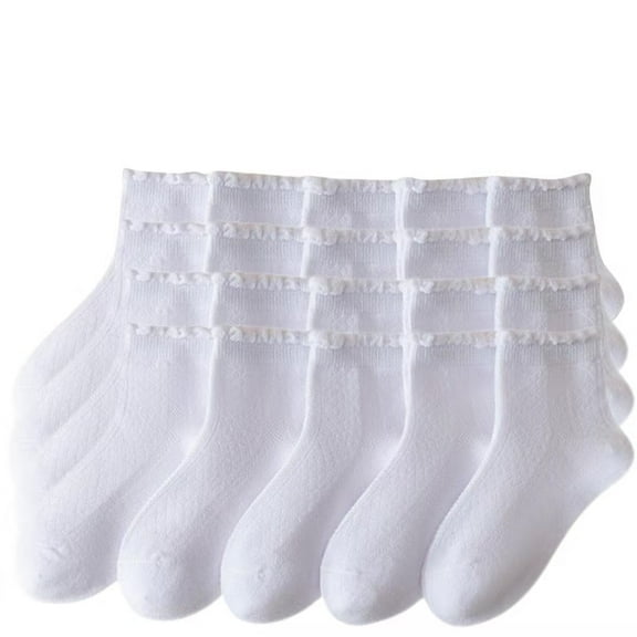 Lovzfmll Girls Crew Socks 10-Pair Pack, Lace Trim Breathable Comfort Cotton Socks for Little Girls 3-14 Years, Cute Casual Dress Socks