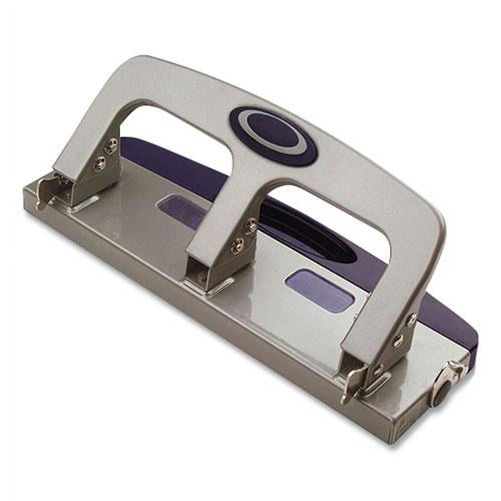 Officemate Deluxe 3-Hole Punch, Heavy Duty, with Chip Drawer, 45 Sheet Capacity, Silver/Navy (90100)