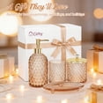 thumbnail image 7 of Haturi 4-Piece Amber Brown Glass Bathroom Accessories Set, Diamond Pattern Vanity Organizer with Soap Dispenser, Toothbrush Holder, Q-tip Jar, and Tray, 7 of 7