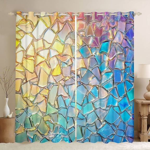 Erosebridal Iridescent Glass Mosaic Print Black Out Curtains For Boys Girls,Teens Gradient Colored Ice Glitter Print Curtains Pack of 2 (42x63 Each)