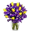 From You Flowers - Sunny Tulip and Iris Bouquet with Glass Vase (Fresh Flowers) Birthday, Anniversary, Get Well, Sympathy, Congratulations, Thank You