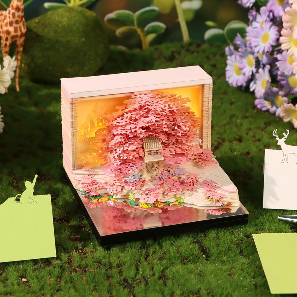 3D Time Piece Calendar, 2026 Desk Calendar With LED Light, 3d Tree Memo Pad Creative Desk Calendar, Christmas Gift for Colleague Friend, Desktop Decoration