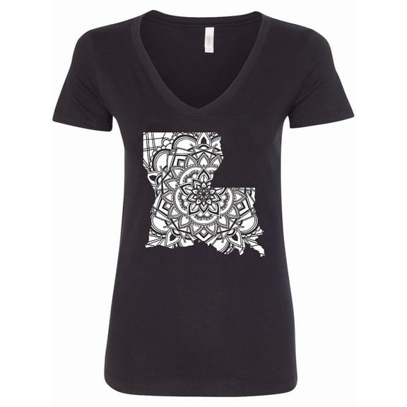 Inktastic Louisiana Silhouette Mandala Women's V-Neck T-Shirt