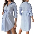 thumbnail image 3 of Vestido Camisero de Maternidad para Mujer, con Solapa A Rayas y Botones, 3/4 Azul y S, 3 of 7