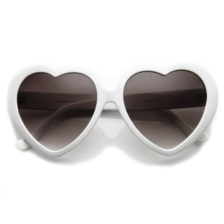 Large Oversized Womens Heart Shaped Sunglasses Cute Love Fashion Eyewear (White Smoke), Acetate frame By zeroUV