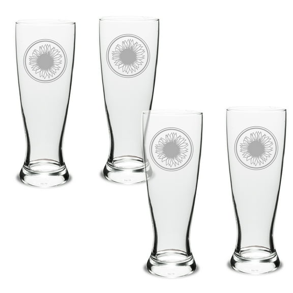 Sunflower Deep Etched University Beer Pilsner Glass Set of 4