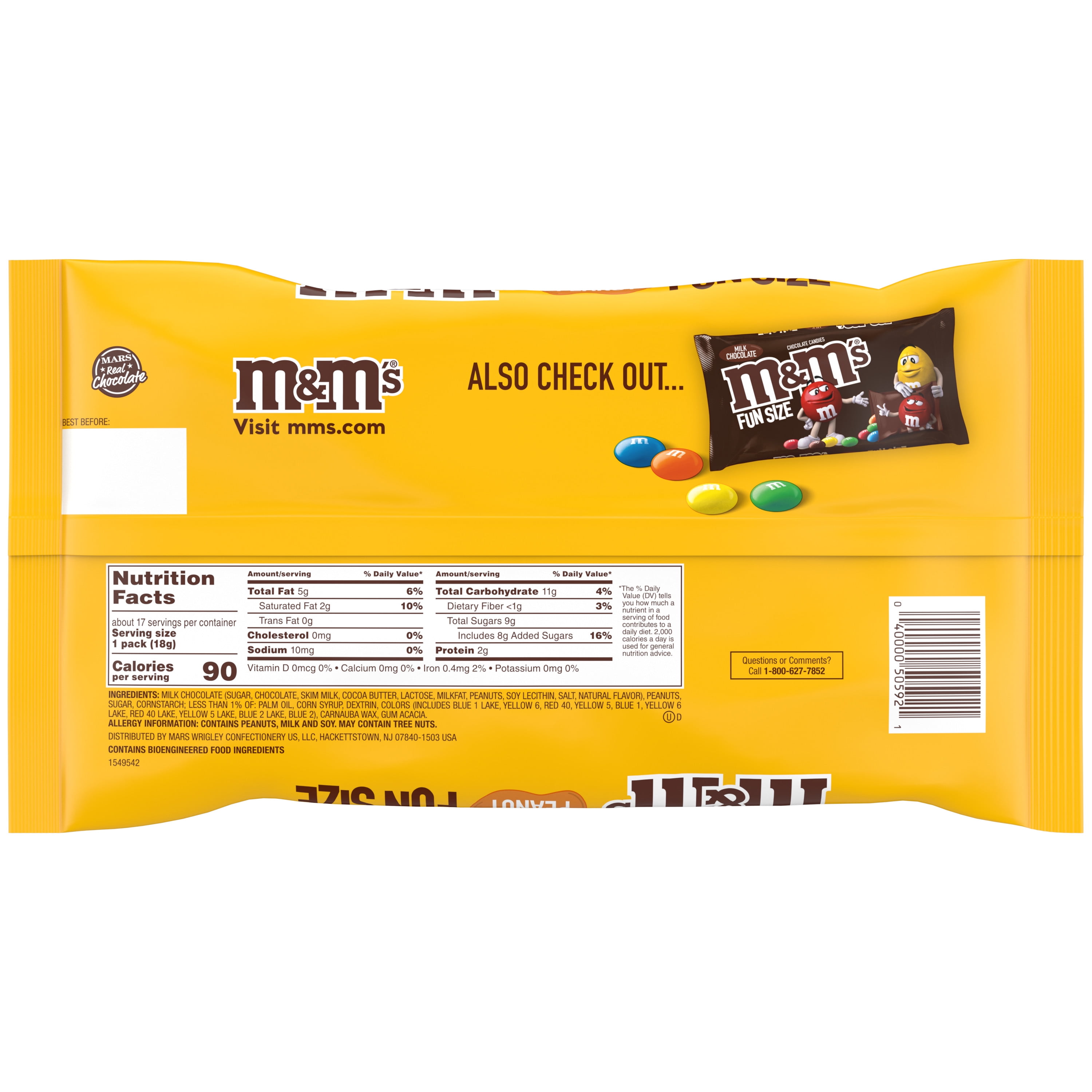 M&M's Milk Chocolate Candies Fun Size Pouches Bag, 21pc