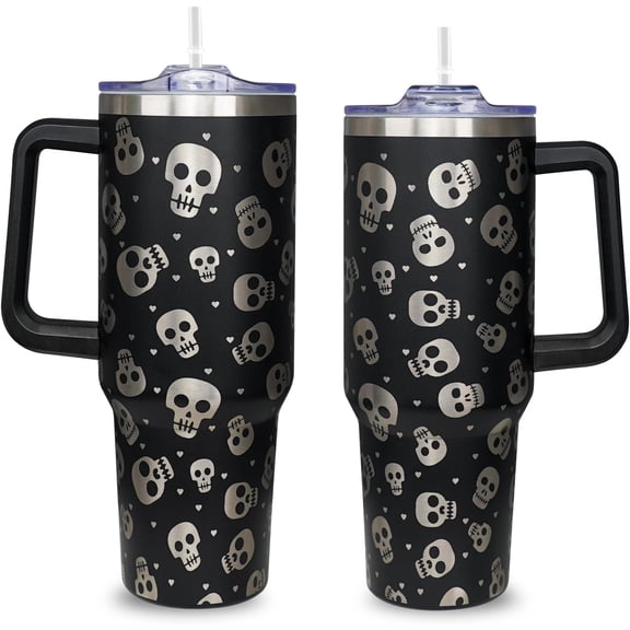 40oz Halloween Tumbler with Handle, Bat Coffee Cups with Lid and Straw, Stainless Steel Insulated Travel Mug, Halloween gifts for women & men
