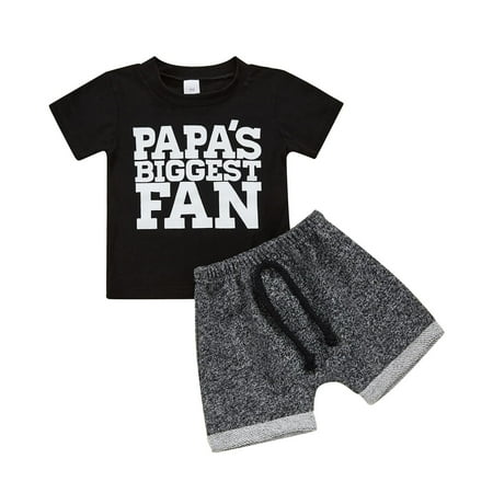 

OVTICZA Infant Baby Toddler Boy Letter Print Clothing Set Short Sleeve Outfit T Shirts and Drawstring Shorts Set Summer with Black 70