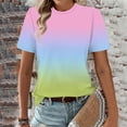 thumbnail image 2 of Ichuanyi Womens Summer Tops Trendy Gradient Color Print Short Sleeve Tshirts Shirts Crew Neck T Shirts Fashion, 2 of 7